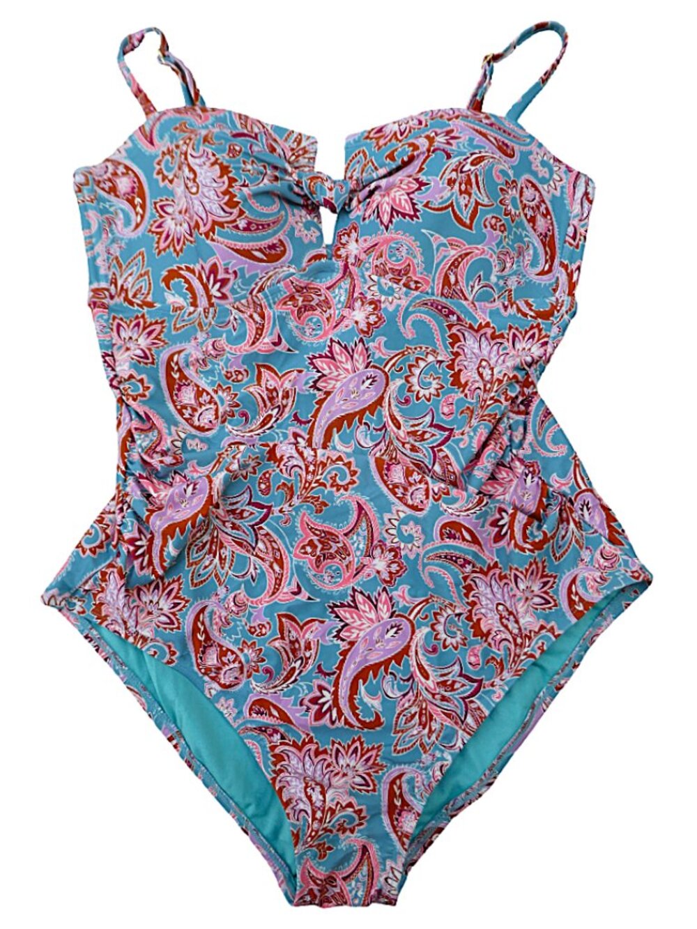 Shade & Shore Swimsuit Blue Pink Floral Paisley One Piece Adj Straps Boning XL